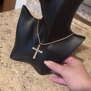 NWT 8 Other Reasons Gold Toned Jeweled Cross Necklace